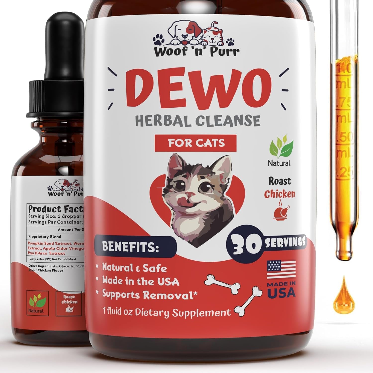 Natural Tapeworm Treatment for Cats: Herbal Solution, Chicken Flavor - 1 Fl Oz